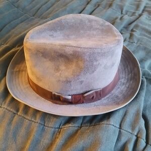 H&M Gray Suede Hat with Brown Band